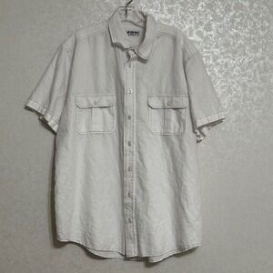 Old Navy Island Linen Cotton Blend Short Sleeve Button Up Shirt White Casual XL